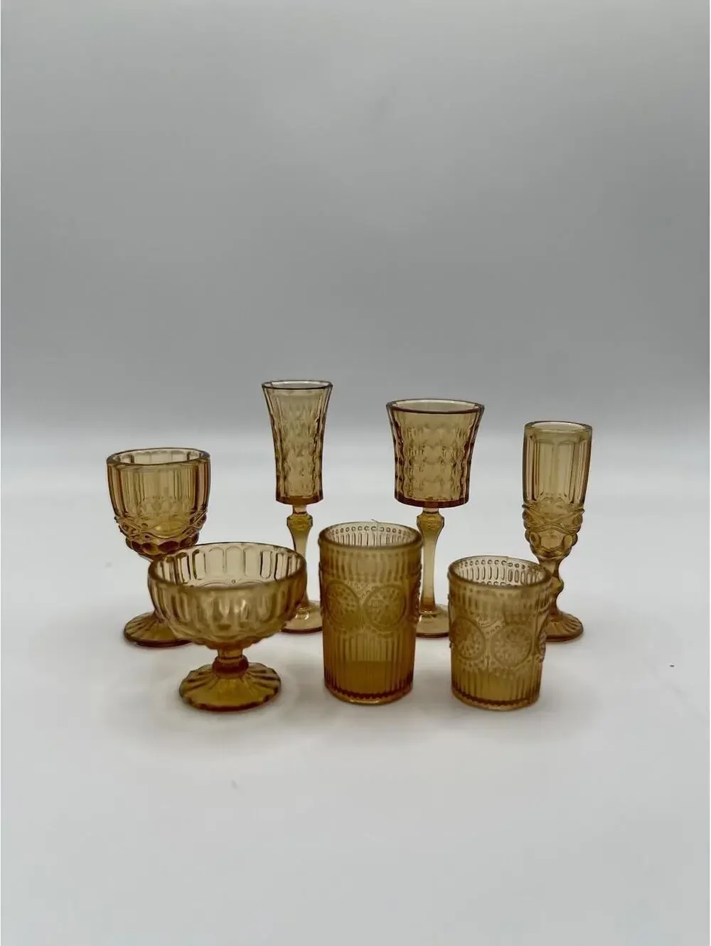 1/6 Scale Miniatures- Set of 7 - Kitchen Barware Glass Style, Decanter, Brown